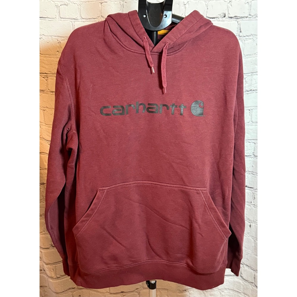Carhartt Mens Relaxed Fit Logo Hoodie Burgundy Maroon Sweatshirt XL
